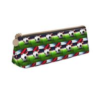 Soccer Sports Ball Printing Triangular Leather Pencil Case with Zipper Pen Pouchfor Boys Girls Pupil for Work and School