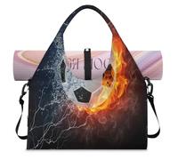 Soccer Sports Duffel Bag for Women Men Fiery Soccer Print Weekend Overnight Bag with Shoe Compartment Shoulder Tote Luggage Bag for Yoga Gym Travel