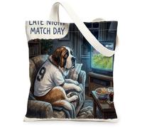 Soccer St. Bernard Dog Canvas Tote Bag for Shopping 13 * 15, Funny Night Sofa Reusable Grocery Bag for Women, Pet Travel Pattern Gift Decoration