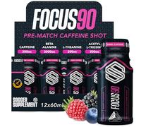 Soccer Supplement Focus90 Caffeine Shot (12 Pack), 200mg Caffeine with L Theanine 200mg and Beta Alanine in a Pre Workout Shot, Berry Flavour