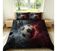 Soccer Thorns and Roses Single Duvet Cover Set 135 x 200 cm 3 PCS Single Bedding Set Soft Breathable and Lightweight Microfiber Duvet Cover Black Quilt Cover with 2 Pillowcases G-1471