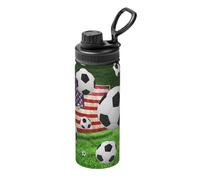 Soccer USA American Flag 18oz (530ml) Sports Water Bottle-Full Wrap Print Design,Double-Wall Vacuum Insulated, Leakproof, Stainless Steel Thermal Flask for Gym Hiking Travel
