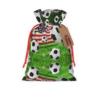 Soccer Usa American Flag Printing Cute Christmas Bag Drawstring Design 4.7x6.9 Inch For Christmas Party Birthday Gift Packaging
