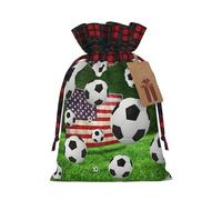 Soccer Usa American Flag Printing Cute Color Matching Plaid Christmas Bag Drawstring Design For Christmas Party Gift Packaging