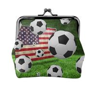Soccer USA American Flag Women's Leather Kiss-Lock Coin Purse,Double-Sided Full Print Pattern,Ultra-Fine Fiber Leather,Small Clutch Wallet for Cash,Cards,Coins