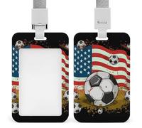 Soccer USA Flag Badge Holder with Lanyard - Waterproof Hard Plastic ID Card Holder Professional Name Tag Vertical ID Card Name Badge for Office Nurse Doctor Teacher