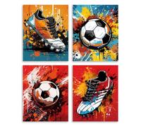 Soccer Wall Art Canvas Prints,Football Graffiti Art Posters Boys Room Man Bedroom Wall Decor Living Room Cool Decoration Set of 4 (8x10inch,Unframed)