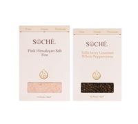 Soché Chef's Gourmet Spice Duo Set - Tellicherry Black Peppercorns (80g) & Pink Himalayan Salt (400g) Combo| Whole, Steam-Sterilised, Non-GMO | Luxury Cooking Essentials with sustainable packaging