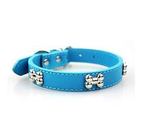SOCHII Dog Collar with Bone Pet Products Training and Running for Small Dogs and Cats Pets Asseccories PU Leather Dog Collars JW0013 Blue M 1.9x40cm