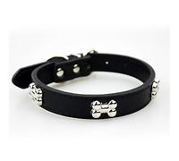 SOCHII Dog Collar with Bone Pet Products Training and Running for Small Dogs and Cats Pets Asseccories PU Leather Dog Collars JW0013 Black L 2.5x55cm