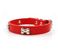 SOCHII Dog Collar with Bone Pet Products Training and Running for Small Dogs and Cats Pets Asseccories PU Leather Dog Collars JW0013 red L 2.5x55cm
