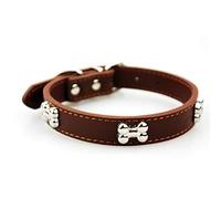 SOCHII Dog Collar with Bone Pet Products Training and Running for Small Dogs and Cats Pets Asseccories PU Leather Dog Collars JW0013 Brown M 1.9x40cm