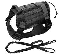 SOCHII Military Tactical Dog Harness K9 Working Dog Vest Nylon Bungee Leash Lead Training Running for Medium Large Dogs German Shepherd Black Chest 66 to 90cm