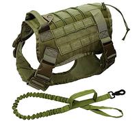 SOCHII Military Tactical Dog Harness K9 Working Dog Vest Nylon Bungee Leash Lead Training Running for Medium Large Dogs German Shepherd Green Chest 66 to 90cm