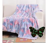 SOCHOW Glow in The Dark Throw Blanket 127cm × 150cm, Butterfly Pattern Soft Cozy Flannel Fleece Blanket for Girls, All Seasons Purple Blanket for Kids