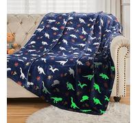 SOCHOW Glow in The Dark Throw Blanket 127cm × 150cm, Jurassic Dinosaur Pattern Flannel Fleece Blanket, All Seasons Navy Blanket for Kids