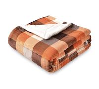 SOCHOW Sherpa Plaid Fleece Throw Blanket, Double-Sided Super Soft Luxurious Bedding Blanket 127cm×150cm, Orange