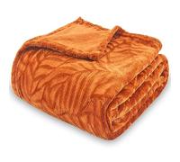 SOCHOW Super Soft Flannel Fleece Throw Blanket, Lightweight Cozy Warm Leaves Textured Plush Blanket for Bed Couch Sofa, 150cm x 200cm, Orange