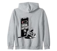 Social Battery 1% - Funny Introvert Personality Humor Zip Hoodie