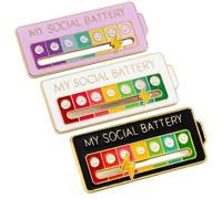 Social Battery Badge, 5.5cm*2cm social battery pin, Set of Three Pins in Pink White Black, Social Battery Pin Badges for Social Gatherings and Workplace Communication