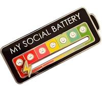 SOCIAL BATTERY Creative Lapel pin Enamel Mood Conversion Lapel Pin for 7 Days A W unny Social Battery Indicator Functional Aesthetic Brooch (Black)