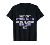 Social Battery Died Charger is My Couch Introvert Funny tee T-Shirt