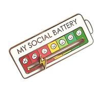 Social Battery Enamel Lapel Pin, 7 Days Adjustable Mood Conversion Brooch, Creative Funny Social Energy Indicator Pin, Functional Aesthetic Badge for Daily Outfit Decoration (White)