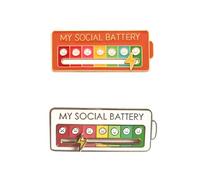 Social Battery Enamel Lapel Pin, 7 Days Adjustable Mood Conversion Brooch, Creative Funny Social Energy Indicator Pin, Functional Aesthetic Badge for Daily Outfit Decoration (Orange&White)