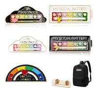 Social Battery Pin Badge Set - 7 Interchangeable Mood Expressions, Funny & Interactive Enamel Brooch for Anxiety Awareness, Adjustable Emotion Slider, Creative Gift for Introverts & Friends (White)