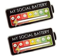 Social Battery Pin - My Social Battery Creative Lapel Pin, Fun Enamel Emotional Pin 7 Days A Week For Women, Kids, Teens (Color : 2 Black)