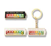 Social Battery Slider Enamel Pin with Bonus Keychain, Cute Mood Indicator Lapel Pin, Adjustable Emotion Bar Brooch for Backpack, Jacket, Hat Gift