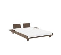 Social Bed Frame With 2 Backrests & Side Table 140x200 Carob Brown