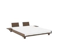 Social Bed Frame With 2 Backrests & Side Table 160x200 Carob Brown