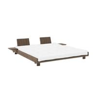 Social Bed Frame With 2 Backrests & Side Table 180x200 Carob Brown