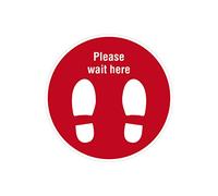Social Distance Covid-19 Sticker. 5 Pack red Please Wait Here Floor Marker. Heavy Duty Laminated Scratch Resistant Graphic to Help Maintain coronavirus Health & Safety Awareness. IMMEDIATE DESPATCH