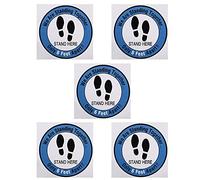 Social Distancing Ground Sticker, Floor Signs Decal, 5PCS Yellow, 11 Inch Diameter - Bright Visibility, Easy Application, Ideal for Schools and Public Areas (Dark Blue)