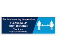 Social distancing in operation, Please keep your distance Semi Rigid PVC sign (600x200mm)