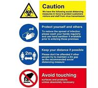 Social distancing measures for shops and business, avoid touching, protect yourself and others heavy duty safety sign A4 size