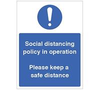Social distancing policy in operation Please keep a safe distance Self Adhesive Vinyl Sticker (250x300mm)