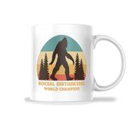 Social Distancing World Champion Bigfoot Ceramic Coffee Mug | Sasquatch Coffee Cup | 11-Ounce Mug | N034