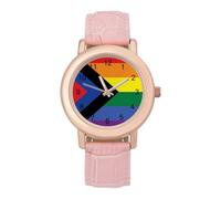 Social Justice Proud Flag Womens Leather Strap Elegant Lady Wrist Watches Casual Band Three-Hand Watch