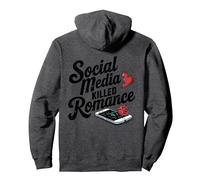 Social Media Killed Romance Floral Pullover Hoodie, Adult Unisex, Dark Heather Grey, Medium