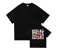 Social Media Killed Romance T-Shirt Fashion Men Women Funny Letter Print T-Shirt Unisex Vintage Couple Cotton Pullover
