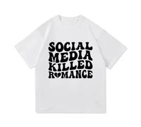 Social Media Killed Romance T-Shirt Fashion Men Women Funny Letter Print T-Shirt Unisex Vintage Couple Cotton Pullover