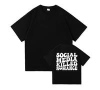 Social Media Killed Romance T-Shirt Fashion Men Women Funny Letter Print T-Shirt Unisex Vintage Couple Cotton Pullover