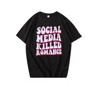 Social Media Killed Romance T-Shirt Funny Letter Print T-Shirt Unisex Vintage Couple Cotton Pullover