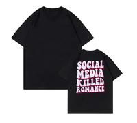 Social Media Killed Romance T-Shirt Funny Letter Print T-Shirt Unisex Vintage Couple Cotton Pullover