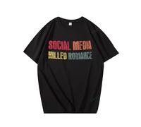 Social Media Killed Romance T-Shirt Funny Letter Print T-Shirt Unisex Vintage Couple Cotton Pullover