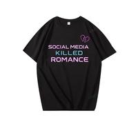 Social Media Killed Romance T-Shirt Funny Letter Print T-Shirt Unisex Vintage Couple Cotton Pullover