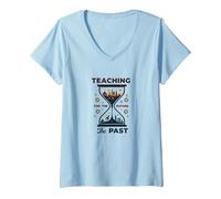 Social Studies Teacher: Teaching The Past for The Future V-Neck T-Shirt, Women, Baby Blue, S